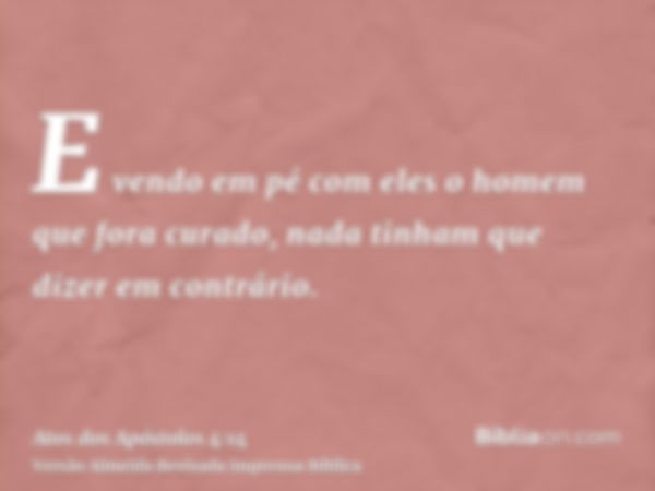 E vendo em pé com eles o homem que fora curado, nada tinham que dizer em contrário.