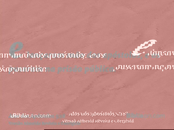 e lançaram mão dos apóstolos, e os puseram na prisão pública.
