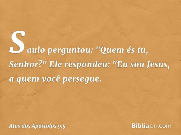 Saulo perguntou: "Quem és tu, Senhor?"
Ele respondeu: "Eu sou Jesus, a quem você persegue. -- Atos dos Apóstolos 9:5