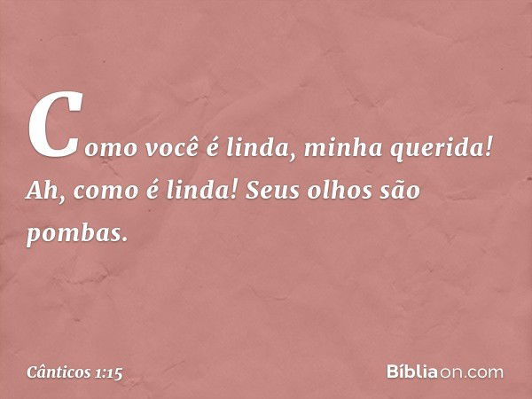 Como você é linda, minha querida!
Ah, como é linda!
Seus olhos são pombas. -- Cânticos 1:15