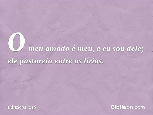 O meu amado é meu, e eu sou dele;
ele pastoreia entre os lírios. -- Cânticos 2:16