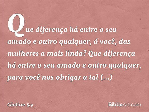 Que diferença há entre o seu amado
e outro qualquer,
ó você, das mulheres a mais linda?
Que diferença há entre o seu amado
e outro qualquer,
para você nos obrig