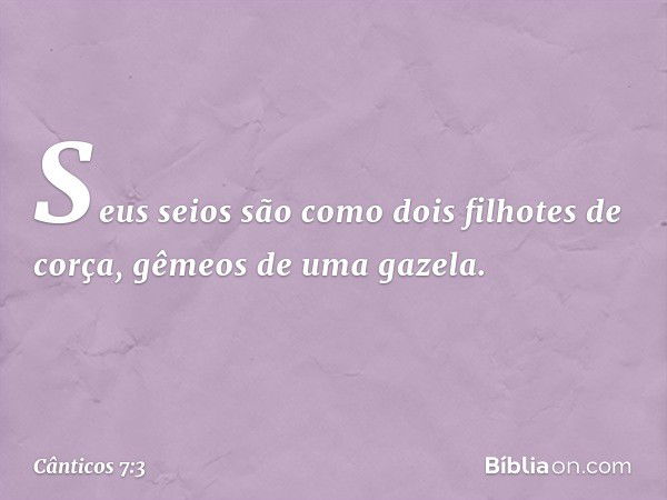 Seus seios são como
dois filhotes de corça,
gêmeos de uma gazela. -- Cânticos 7:3