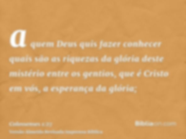 a quem Deus quis fazer conhecer quais são as riquezas da glória deste mistério entre os gentios, que é Cristo em vós, a esperança da glória;