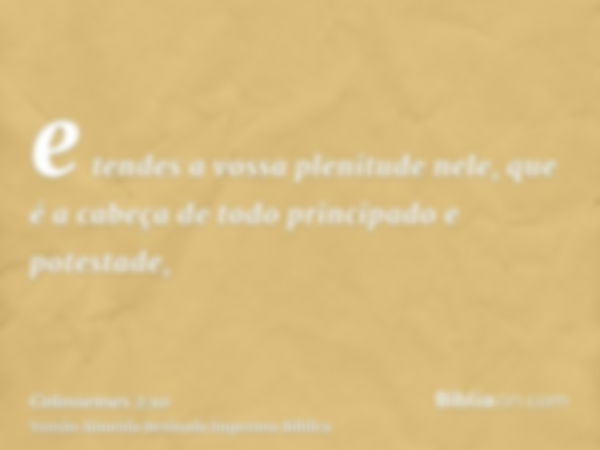 e tendes a vossa plenitude nele, que é a cabeça de todo principado e potestade,