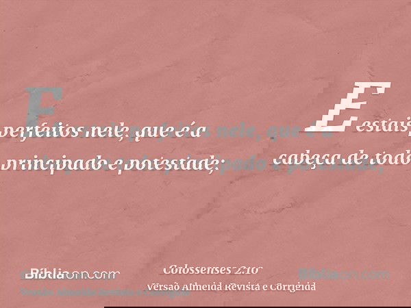 E estais perfeitos nele, que é a cabeça de todo principado e potestade;