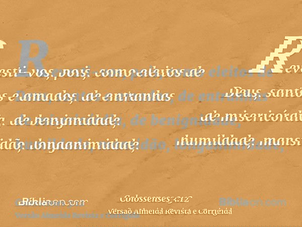 Revesti-vos, pois, como eleitos de Deus, santos e amados, de entranhas de misericórdia, de benignidade, humildade, mansidão, longanimidade,