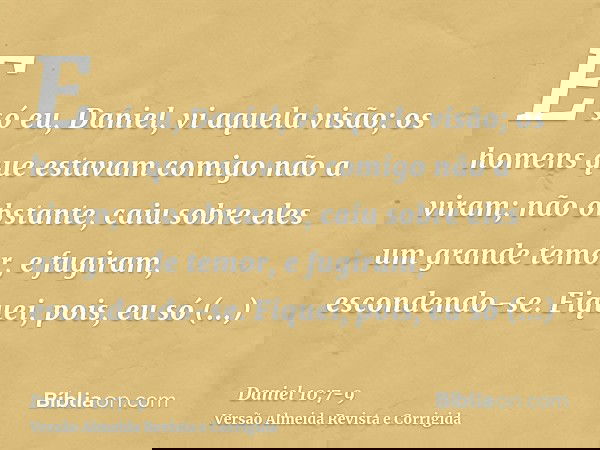 E só eu, Daniel, vi aquela visão; os homens que estavam comigo não a viram; não obstante, caiu sobre eles um grande temor, e fugiram, escondendo-se.Fiquei, pois