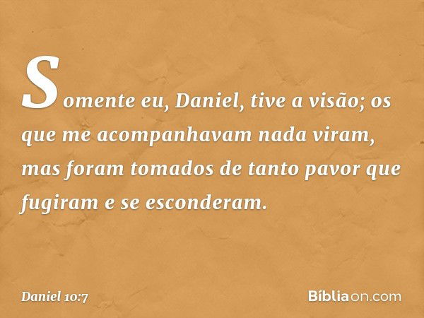 Somente eu, Daniel, tive a visão; os que me acompanhavam nada viram, mas foram tomados de tanto pavor que fugiram e se esconde­ram. -- Daniel 10:7