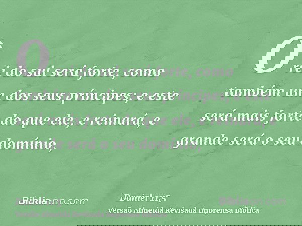 O rei do sul será forte, como também um dos seus príncipes; e este será mais forte do que ele, e reinará, e grande será o seu domínio,