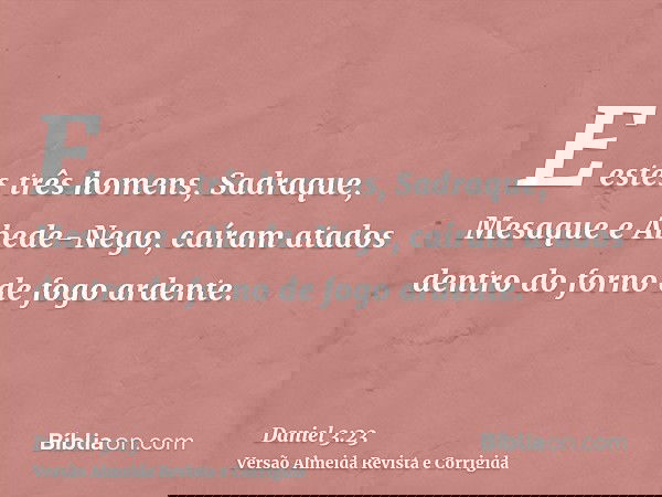 E estes três homens, Sadraque, Mesaque e Abede-Nego, caíram atados dentro do forno de fogo ardente.