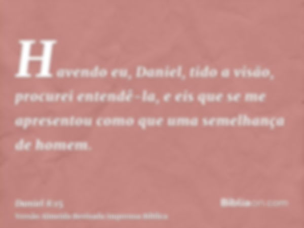 Havendo eu, Daniel, tido a visão, procurei entendê-la, e eis que se me apresentou como que uma semelhança de homem.