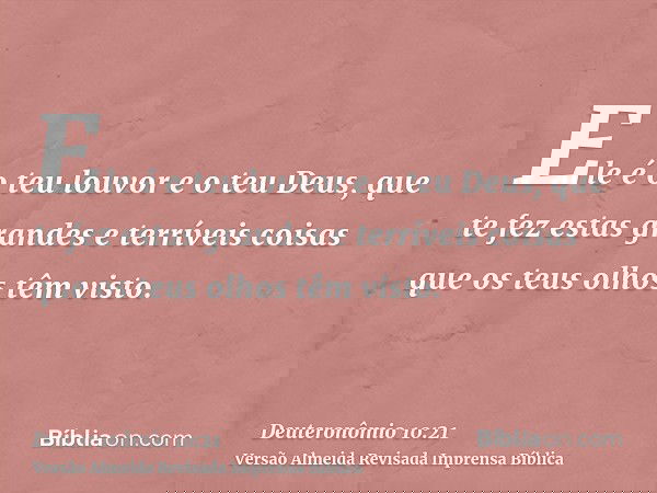 Ele é o teu louvor e o teu Deus, que te fez estas grandes e terríveis coisas que os teus olhos têm visto.