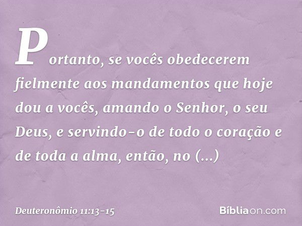 "Portanto, se vocês obedecerem fielmente aos mandamentos que hoje dou a vocês, amando o Senhor, o seu Deus, e servindo-o de todo o coração e de toda a alma, ent