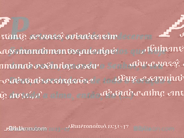 "Portanto, se vocês obedecerem fielmente aos mandamentos que hoje dou a vocês, amando o Senhor, o seu Deus, e servindo-o de todo o coração e de toda a alma, ent