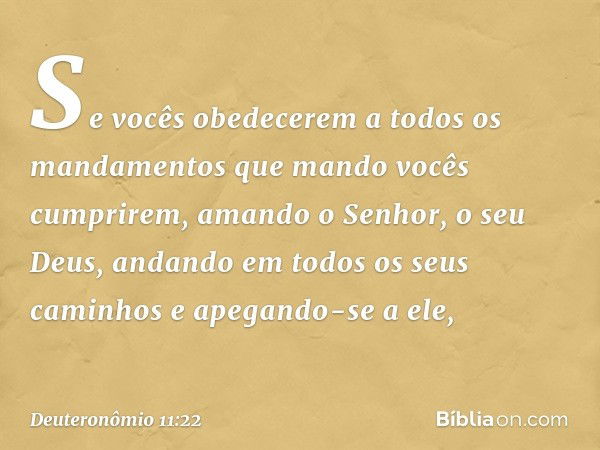 "Se vocês obedecerem a todos os mandamentos que mando vocês cumprirem, amando o Senhor, o seu Deus, andando em todos os seus caminhos e apegando-se a ele, -- De