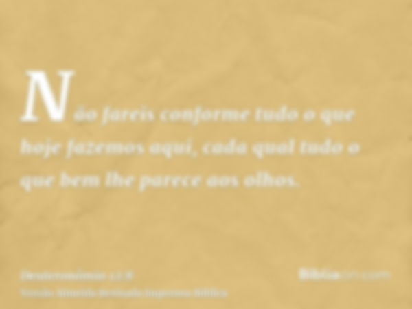 Não fareis conforme tudo o que hoje fazemos aqui, cada qual tudo o que bem lhe parece aos olhos.