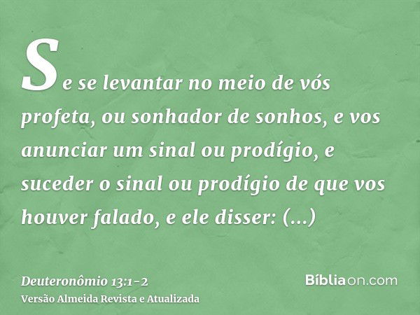 Se se levantar no meio de vós profeta, ou sonhador de sonhos, e vos anunciar um sinal ou prodígio,e suceder o sinal ou prodígio de que vos houver falado, e ele 