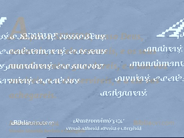 Após o SENHOR, vosso Deus, andareis, e a ele temereis, e os seus mandamentos guardareis, e a sua voz ouvireis, e a ele servireis, e a ele vos achegareis.