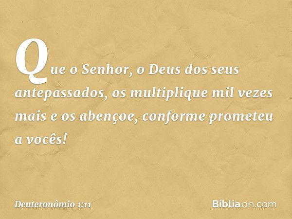 Que o Senhor, o Deus dos seus antepassados, os multiplique mil vezes mais e os abençoe, conforme prometeu a vocês! -- Deuteronômio 1:11