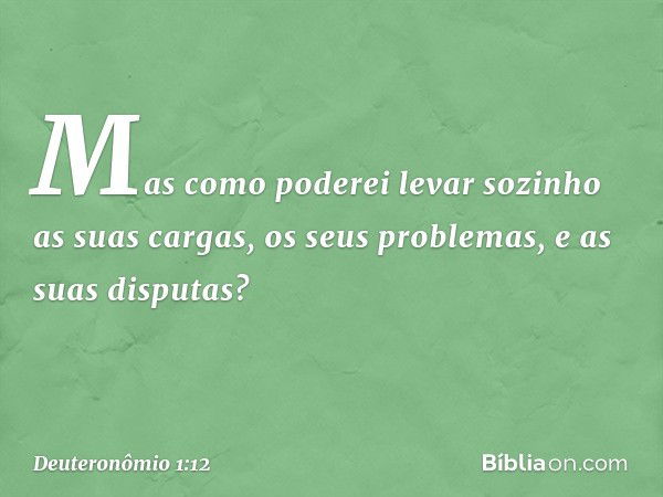 Mas como poderei levar sozinho as suas cargas, os seus problemas, e as suas disputas? -- Deuteronômio 1:12