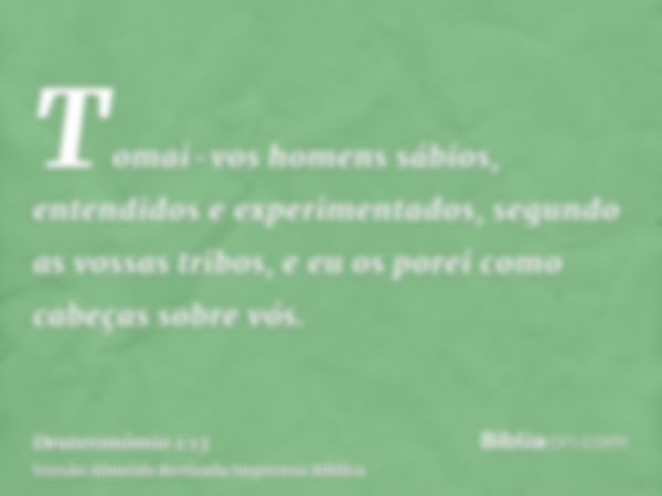 Tomai-vos homens sábios, entendidos e experimentados, segundo as vossas tribos, e eu os porei como cabeças sobre vós.