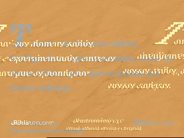 Tomai-vos homens sábios, inteligentes e experimentados, entre as vossas tribos, para que os ponha por vossos cabeças.