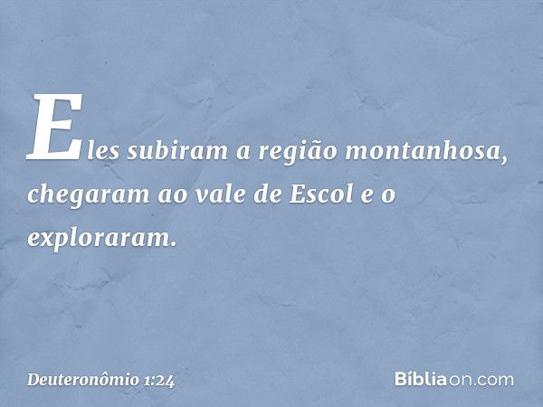 Eles subiram a região montanhosa, chegaram ao vale de Escol e o exploraram. -- Deuteronômio 1:24