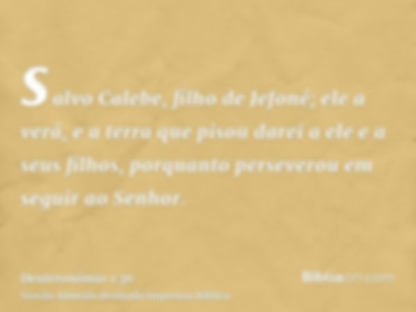 salvo Calebe, filho de Jefoné; ele a verá, e a terra que pisou darei a ele e a seus filhos, porquanto perseverou em seguir ao Senhor.