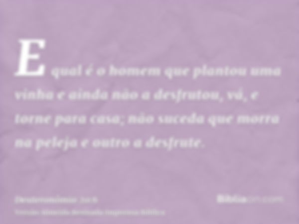 E qual é o homem que plantou uma vinha e ainda não a desfrutou, vá, e torne para casa; não suceda que morra na peleja e outro a desfrute.