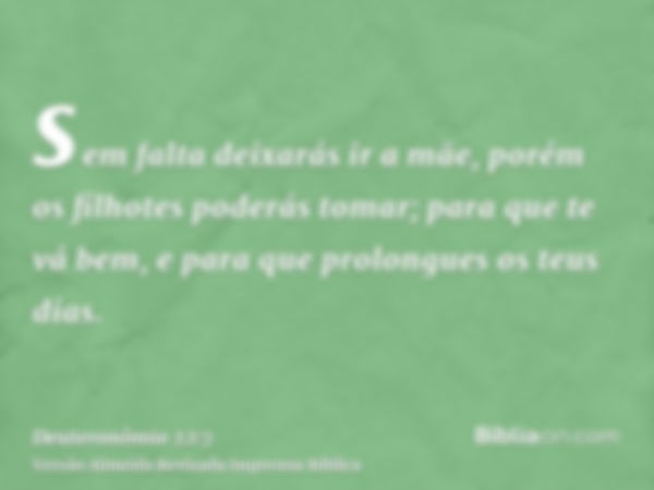 sem falta deixarás ir a mãe, porém os filhotes poderás tomar; para que te vá bem, e para que prolongues os teus dias.