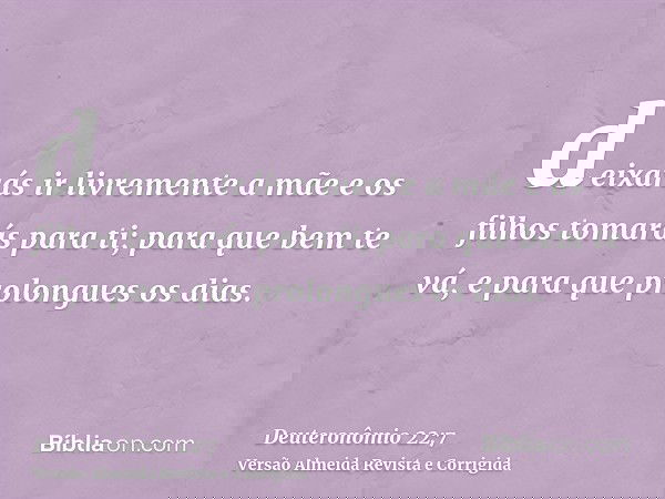 deixarás ir livremente a mãe e os filhos tomarás para ti; para que bem te vá, e para que prolongues os dias.
