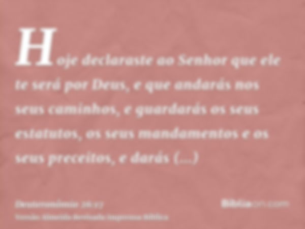 Hoje declaraste ao Senhor que ele te será por Deus, e que andarás nos seus caminhos, e guardarás os seus estatutos, os seus mandamentos e os seus preceitos, e d