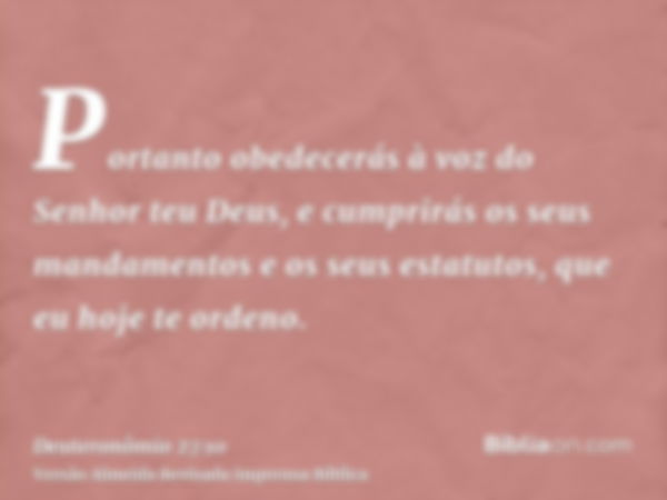 Portanto obedecerás à voz do Senhor teu Deus, e cumprirás os seus mandamentos e os seus estatutos, que eu hoje te ordeno.