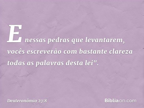 E nessas pedras que levantarem, vocês escreverão com bastante clareza todas as palavras desta lei". -- Deuteronômio 27:8