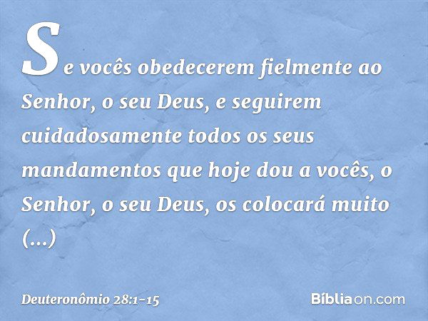 "Se vocês obedecerem fielmente ao Senhor, o seu Deus, e seguirem cuidadosamente todos os seus mandamentos que hoje dou a vocês, o Senhor, o seu Deus, os colocar