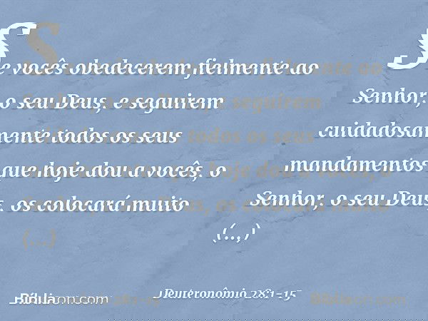 "Se vocês obedecerem fielmente ao Senhor, o seu Deus, e seguirem cuidadosamente todos os seus mandamentos que hoje dou a vocês, o Senhor, o seu Deus, os colocar