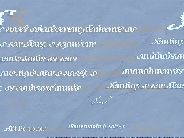 "Se vocês obedecerem fielmente ao Senhor, o seu Deus, e seguirem cuidadosamente todos os seus mandamentos que hoje dou a vocês, o Senhor, o seu Deus, os colocar