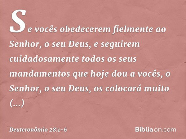 "Se vocês obedecerem fielmente ao Senhor, o seu Deus, e seguirem cuidadosamente todos os seus mandamentos que hoje dou a vocês, o Senhor, o seu Deus, os colocar