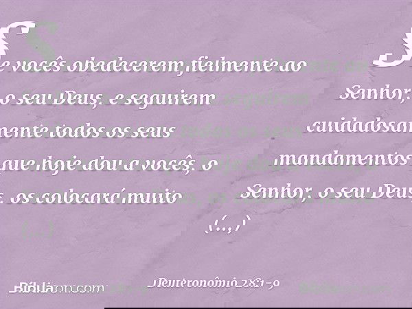 "Se vocês obedecerem fielmente ao Senhor, o seu Deus, e seguirem cuidadosamente todos os seus mandamentos que hoje dou a vocês, o Senhor, o seu Deus, os colocar