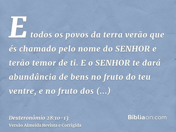 E todos os povos da terra verão que és chamado pelo nome do SENHOR e terão temor de ti.E o SENHOR te dará abundância de bens no fruto do teu ventre, e no fruto 