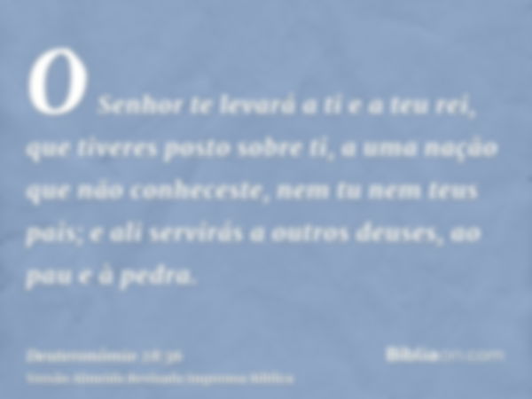 O Senhor te levará a ti e a teu rei, que tiveres posto sobre ti, a uma nação que não conheceste, nem tu nem teus pais; e ali servirás a outros deuses, ao pau e 