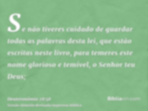 Se não tiveres cuidado de guardar todas as palavras desta lei, que estão escritas neste livro, para temeres este nome glorioso e temível, o Senhor teu Deus;