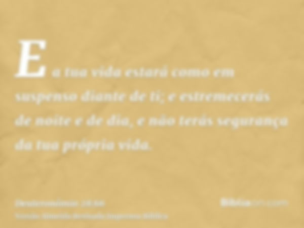 E a tua vida estará como em suspenso diante de ti; e estremecerás de noite e de dia, e não terás segurança da tua própria vida.