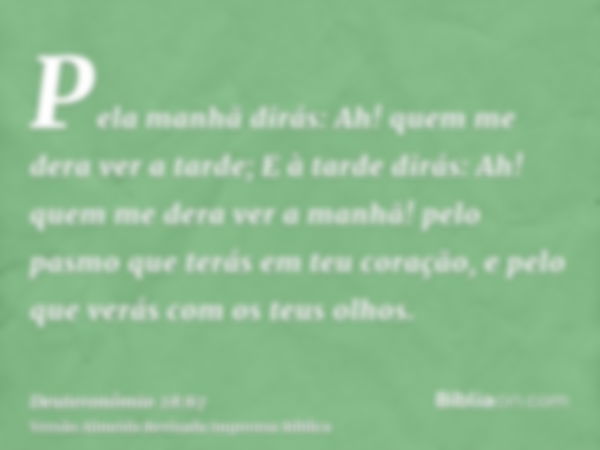 Pela manhã dirás: Ah! quem me dera ver a tarde; E à tarde dirás: Ah! quem me dera ver a manhã! pelo pasmo que terás em teu coração, e pelo que verás com os teus