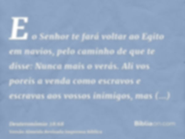 E o Senhor te fará voltar ao Egito em navios, pelo caminho de que te disse: Nunca mais o verás. Ali vos poreis a venda como escravos e escravas aos vossos inimi