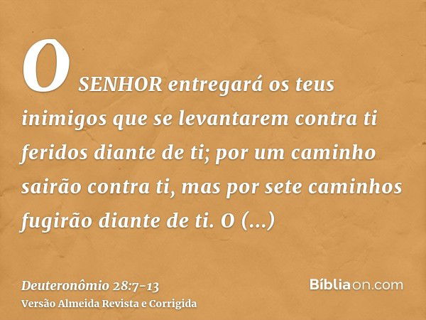 O SENHOR entregará os teus inimigos que se levantarem contra ti feridos diante de ti; por um caminho sairão contra ti, mas por sete caminhos fugirão diante de t