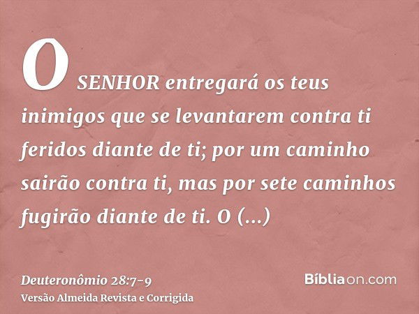 O SENHOR entregará os teus inimigos que se levantarem contra ti feridos diante de ti; por um caminho sairão contra ti, mas por sete caminhos fugirão diante de t