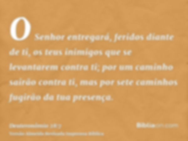 O Senhor entregará, feridos diante de ti, os teus inimigos que se levantarem contra ti; por um caminho sairão contra ti, mas por sete caminhos fugirão da tua pr