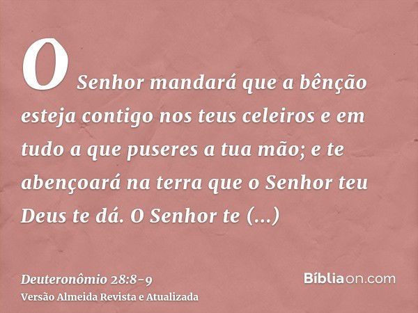 O Senhor mandará que a bênção esteja contigo nos teus celeiros e em tudo a que puseres a tua mão; e te abençoará na terra que o Senhor teu Deus te dá.O Senhor t